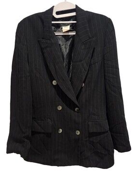 Vintage Harve Benard Black Pinstripe Double-Breasted Blazer